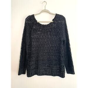 Designer Narciso Rodriguez Black Metallic Open Knit Sweater Size L Classic Chic